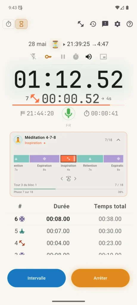 Profil VCStopwatch en cours dans un thème clair