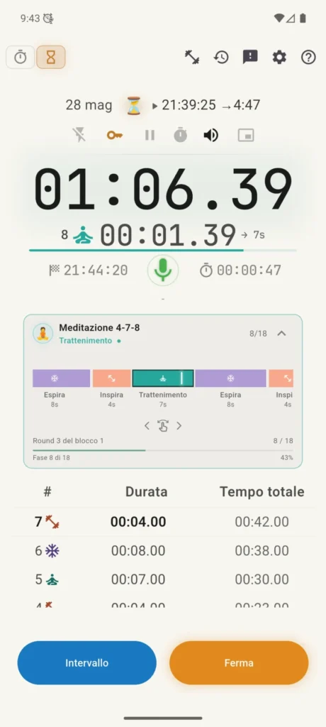 Profilo VCStopwatch in esecuzione con tema chiaro