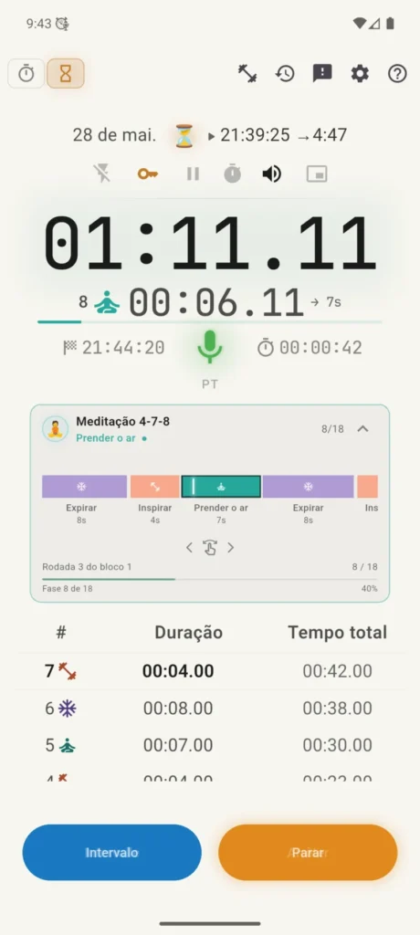 Perfil do VCStopwatch em execução com tema claro