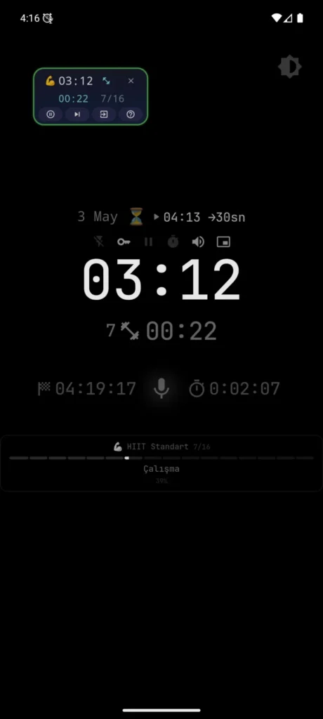 Karartılmış ekranda VCStopwatch kayan kadranı